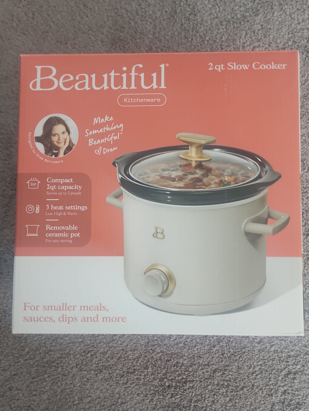 2 qt Porcini Cream Colored Slow Cooker with Gold Accents